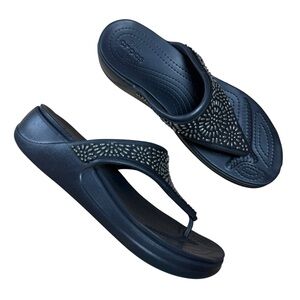 Crocs Monterey Black Wedge Flip Flops - Women’s Thong Slide Sandals - US Size 10